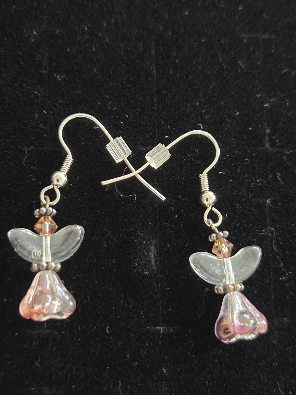 Artisan Pink Iridescent Glass Angel Drop Earrings